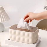Premium Decorative Tissue Holder, Solid Square Shape Tissue Box, Napkin Holder With Wooden Lid, Office Desk Tissue Organizer