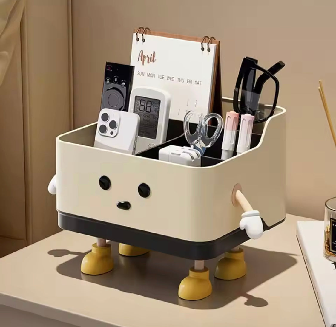 Cute Cartoon Style Desktop Storage Box, Multi Grid Countertop Cosmetic Organizer Shelf, Cute Desktop Decoration Accessories