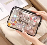 Transparent PVC Makeup Bag, Waterproof Printed Travel Toiletry Bag, Large Capacity Cosmetic Organizer
