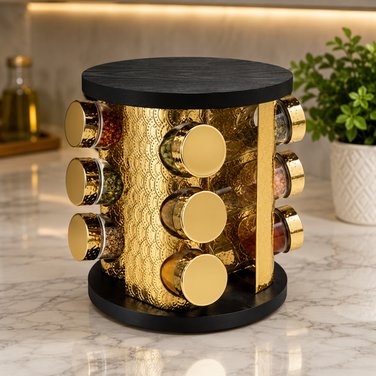 Space Saving 360° Spice Carousel Organizer, Revolving Spice Rack,     Countertop Spice Rack with 12 Glass Jars, Modern Spice Display Stand, Kitchen Essentials Spice Organizer