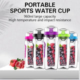 Aqua Time Infuser Water Bottle, 1L Time Tracker Bottle With Cleaning Brush, Acrylic Detox Sports Water Bottle, Triton Sports Bottle with Flip Top Lid, Fruity infusing Water Bottles for Women & Men -
