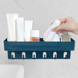 Shower Caddy Basket With Hooks, Wall Mounted Floating Shelf, Multipurpose Countertop Basket, Bathroom Kitchen Storage Rack, Self Adhesive Storage Rack With Hook, Nordic Kitchen Bathroom Rack