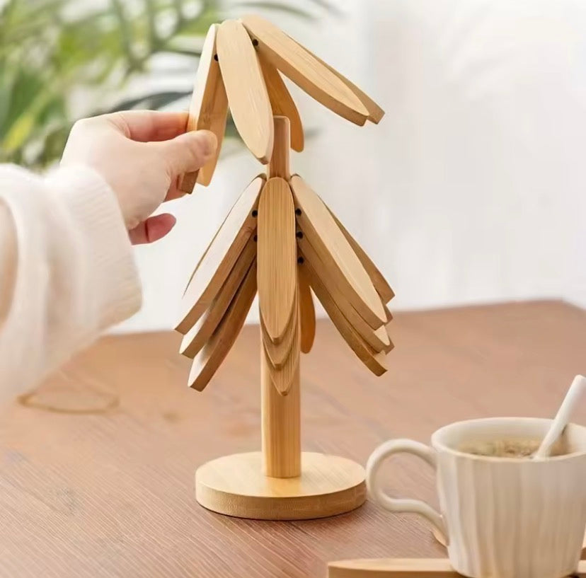 Expandable Tree Shape Pot Stand, Tree Design Wooden Trivet,     Foldable Wooden Heating Pad,     Heat Resistant Wooden Pot Stand,     Blossom Wooden Trivet