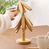 Expandable Tree Shape Pot Stand, Tree Design Wooden Trivet,     Foldable Wooden Heating Pad,     Heat Resistant Wooden Pot Stand,     Blossom Wooden Trivet