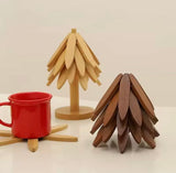 Expandable Tree Shape Pot Stand, Tree Design Wooden Trivet,     Foldable Wooden Heating Pad,     Heat Resistant Wooden Pot Stand,     Blossom Wooden Trivet