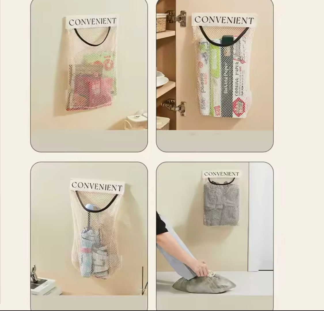 Hanging Storage Mesh Bag, Plastic Shopping Bags Dispenser, Wall Mounted Mesh Storage Bag, Hanging Garbage Bag Holder
