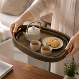 3pcs Classic Wooden Serving Tray Set, Handcrafted Style Woven Tray Set, Elegant Wooden Breakfast & Serving Trays