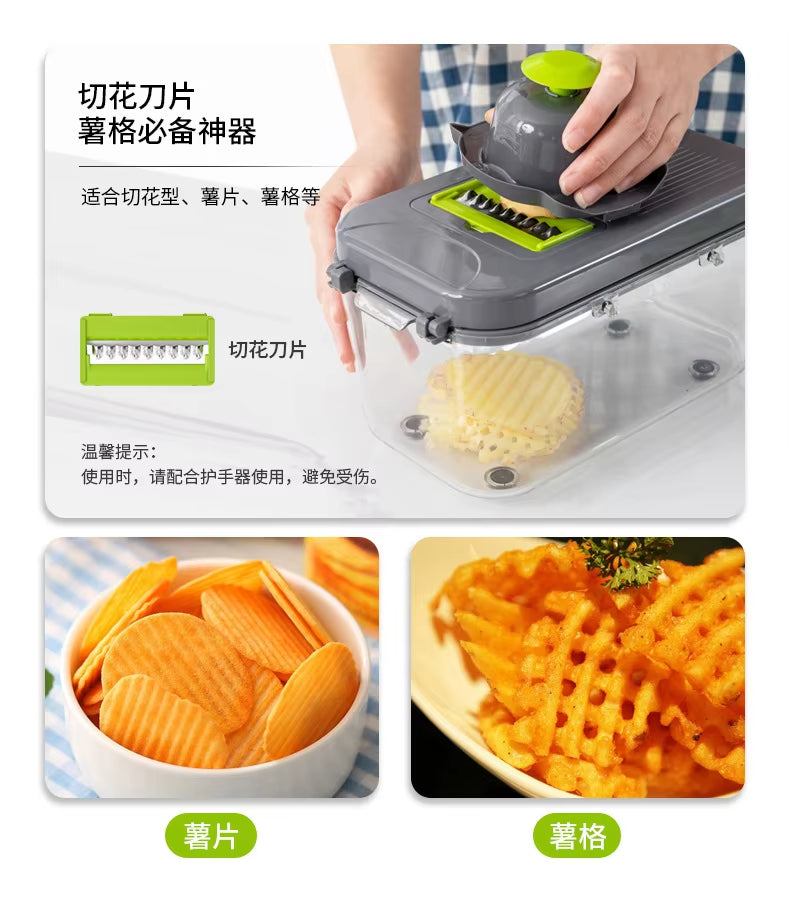 22-in-1 Vegetable Slicer & Chopper – Multifunction Cutter with 13 Blades