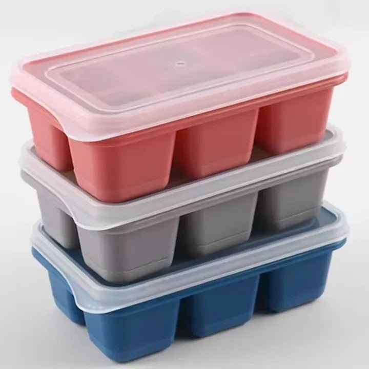 6 Grid Silicone Ice Cube Maker Trays with Lids – Reusable Freezer Molds