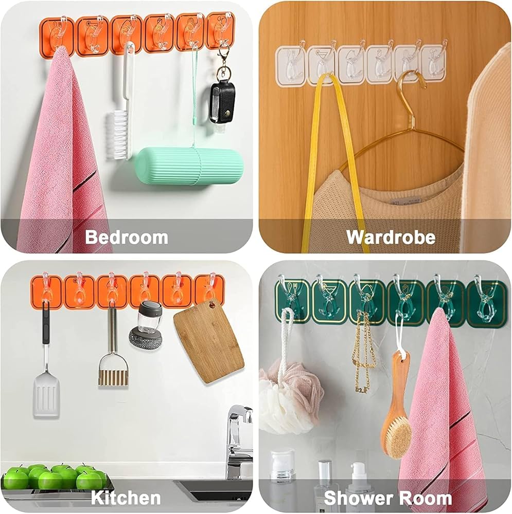 6 Rows Hooks Wall Mounted Room Organizer