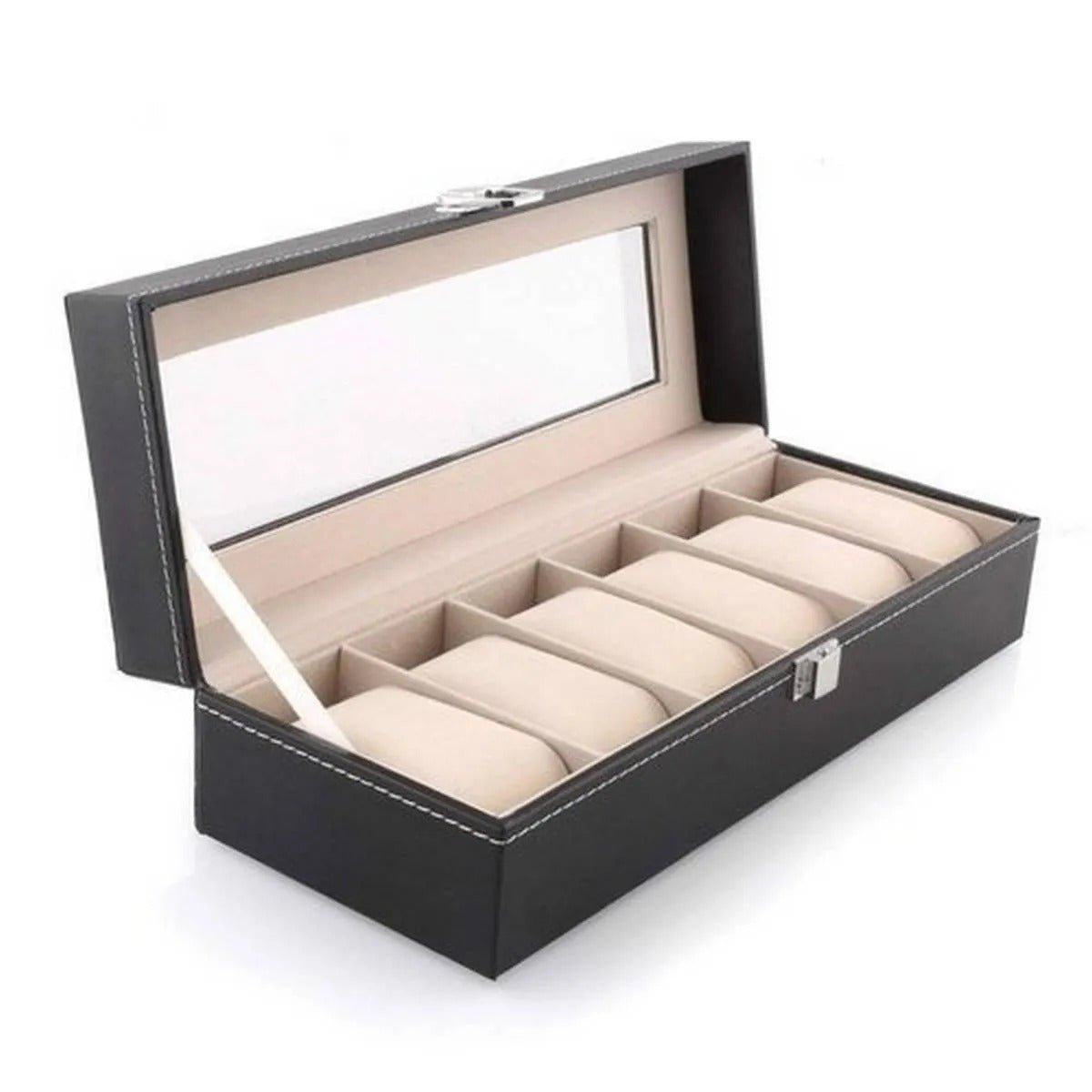 6-Slot PU Leather Wrist Watch Storage Box – Elegant Watch Holder & Display Case Organizer