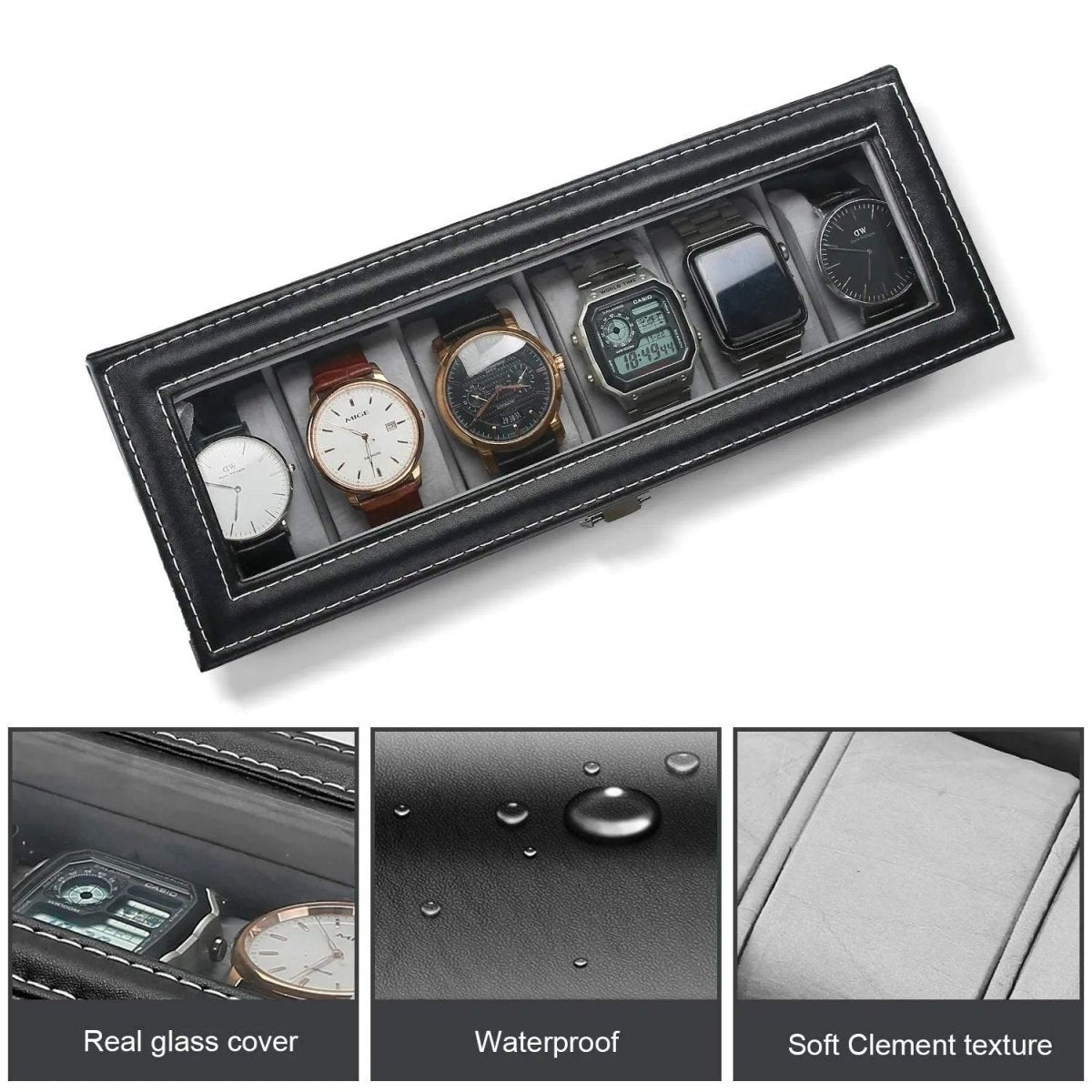 6-Slot PU Leather Wrist Watch Storage Box – Elegant Watch Holder & Display Case Organizer