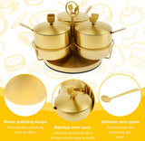 3pcs Stainless Steel Seasoning Jar With Spoon, Sealed Food Storage Container