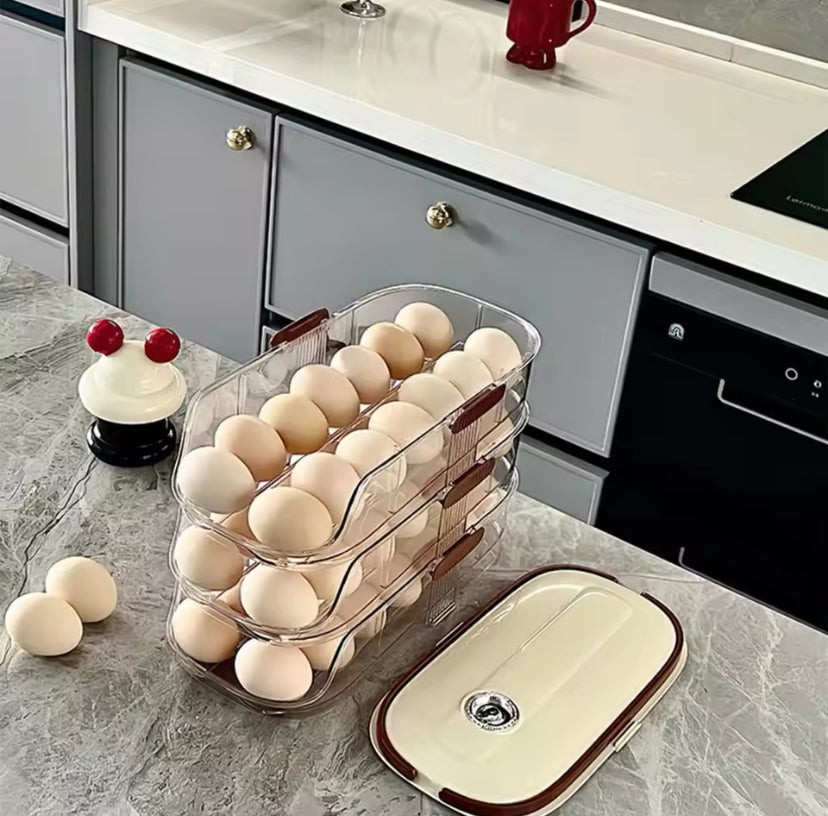 Transparent Automatic Rolling Egg Container, Refrigerator Egg Storage Box, Refrigerator Egg Shelf