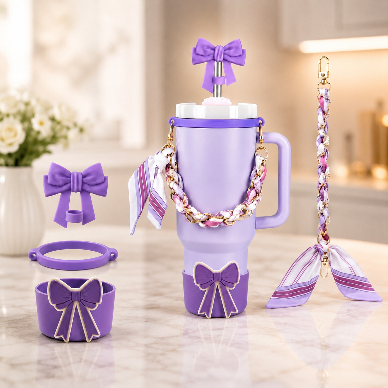 Cute Bow Tumbler Decoration Kit, 40oz Tumblers Accessory Kit, Aesthetic Bow Tumbler Accessory Bundle