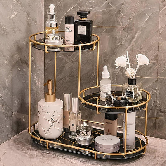 3-Tier Golden Vanity Stand – Elegant Makeup & Jewelry Organizer
