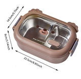 Bear Face Kids Lunch Box, Stainless Steel Food Insulated Container, 2 Compartments Cute Food Container, Microwave Friendly Kids Bento Lunch Box