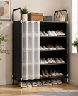Dustproof Shoe Organizer Shelf with Sliding Curtain Door, Multi Tier Shoe Storage Cabinet, Space Saving Shoe Shelf, Dustproof Shoe Rack Organizer with Side Cover