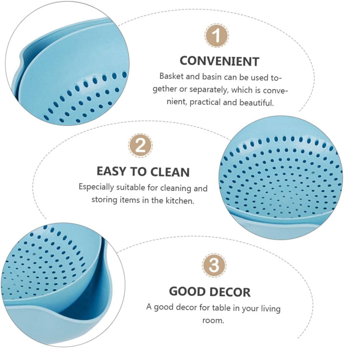 360° Rotation Double Drain Basket – Detachable Colander & Mixing Bowl