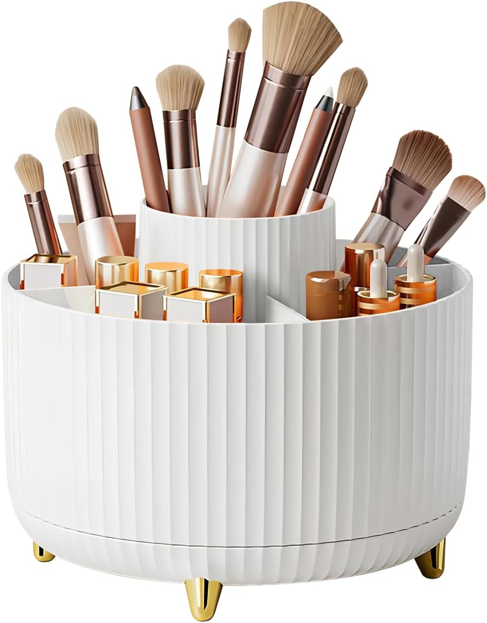 Large Capacity Makeup Brush Holder,360° Rotating Makeup Organizer,5 Slot Makeup Brushes Cup,for Vanity Decor,Bathroom Countertops,Desk Storage Container,Cosmetic Display cases