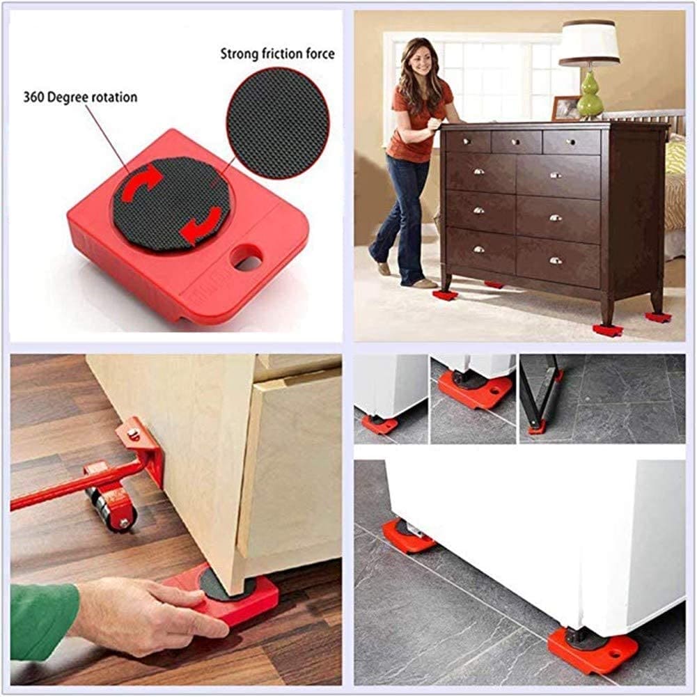 Set Of 5 Heavy Duty Furniture Lifter Transport Tool Set, Heavy Furniture Moving Tool Set, Flexible Mover Sliders Kit, Moving Roller Kit
