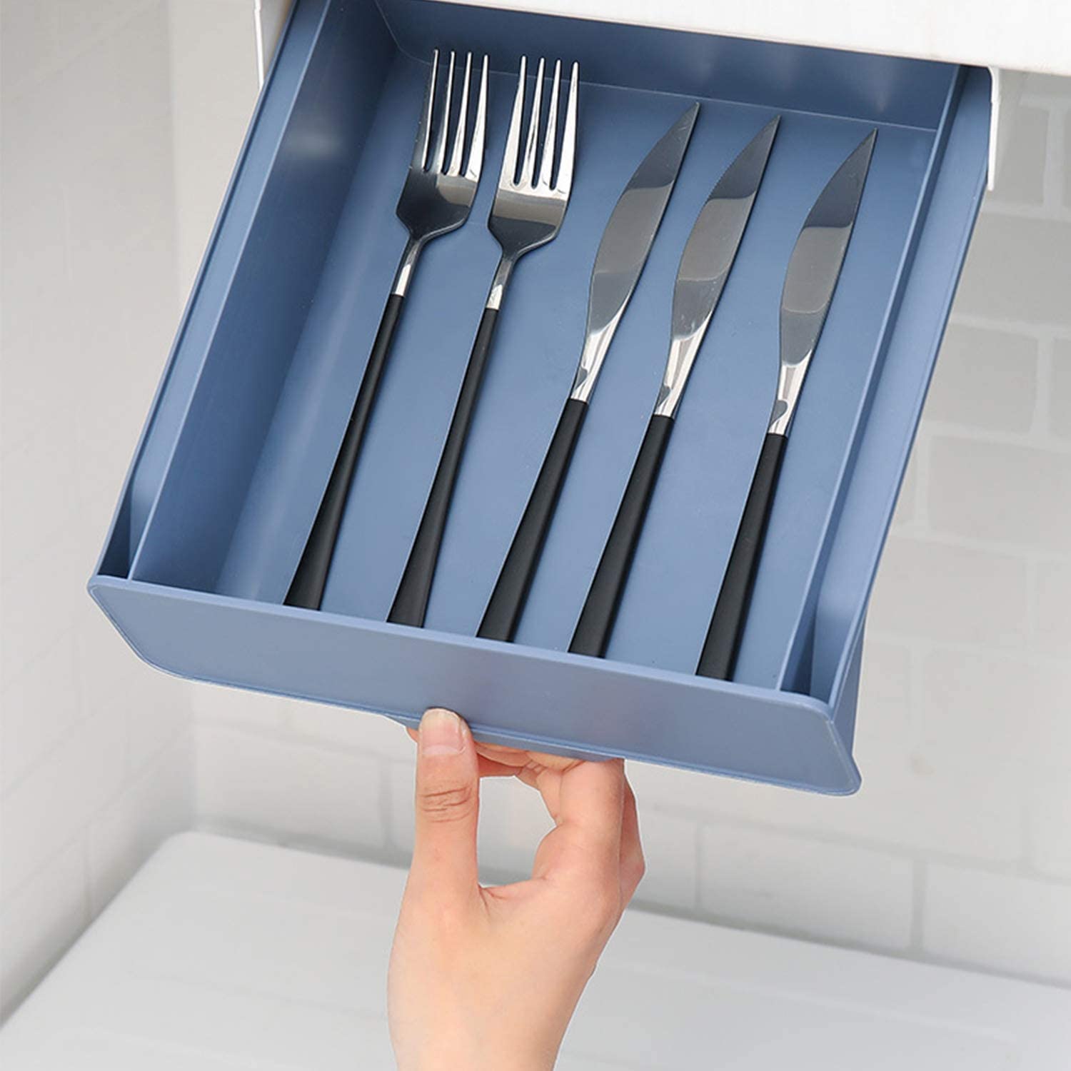 Self-Adhesive Built-In Storage Drawer, Utensil Holder, Under Desk Hanging Storage Box