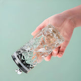 Diamond Pattern Glass Cup | Silver Bear Lid + Straw