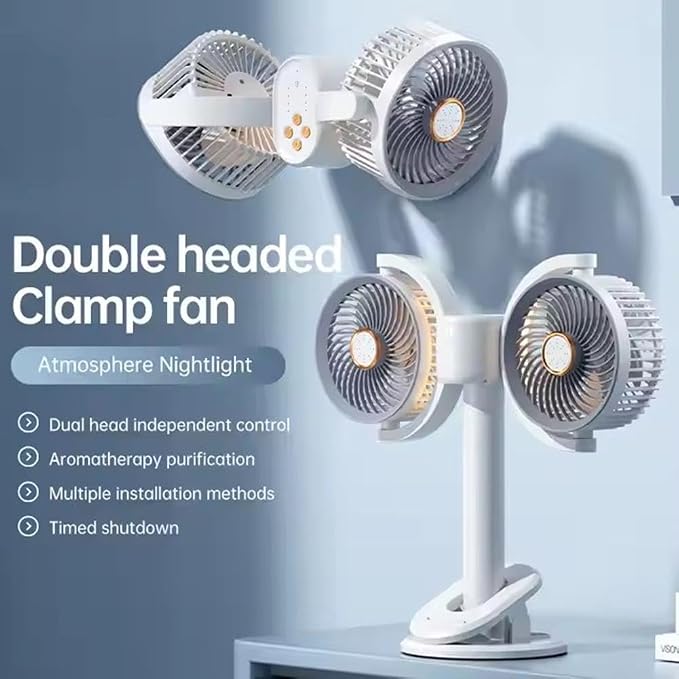 Portable Mini Circulating Fan with LED Display – Rechargeable Long Head Desktop Cooling Fan