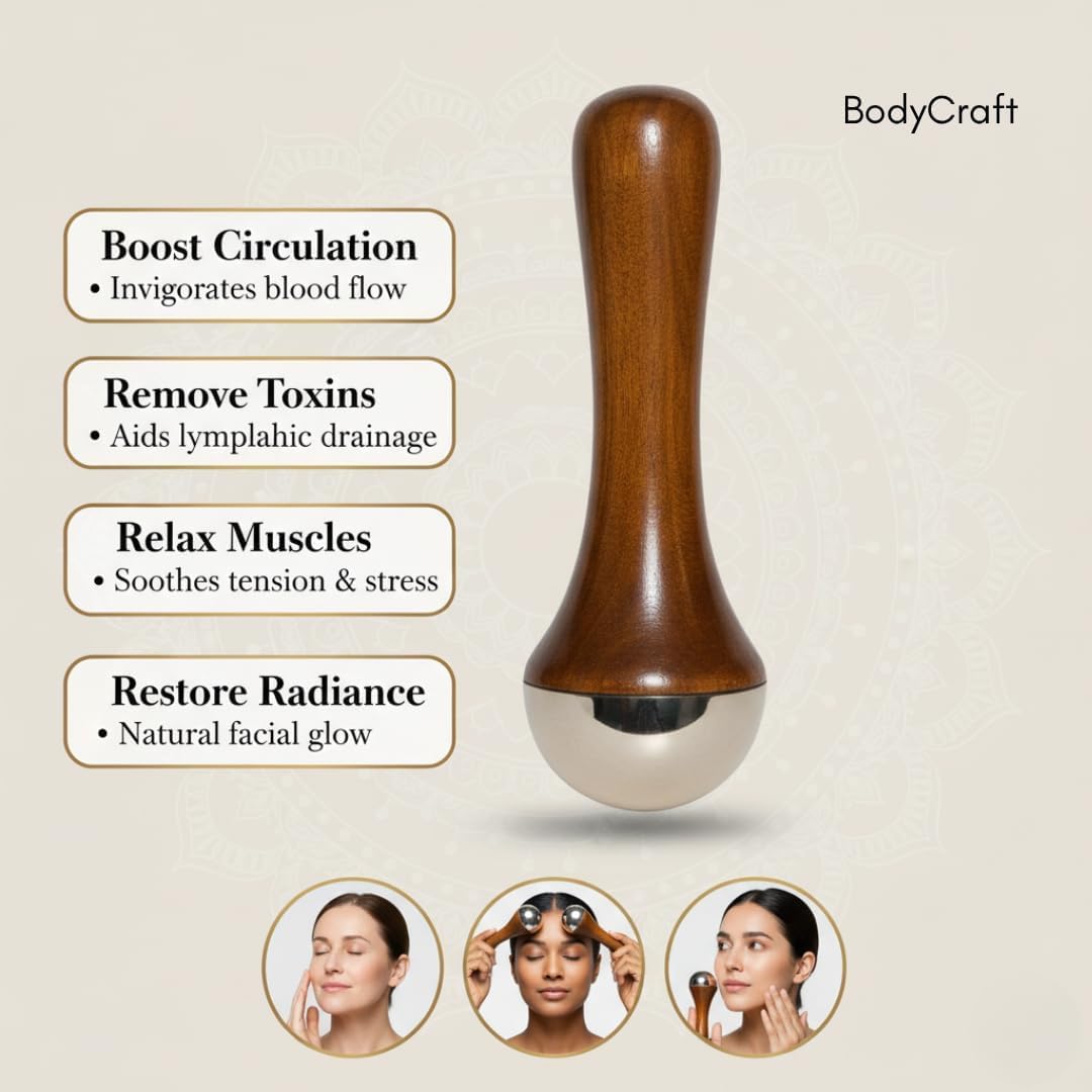 Kansa Wand Facial & Body Massager | Teak Wood Ayurvedic Massage Tool