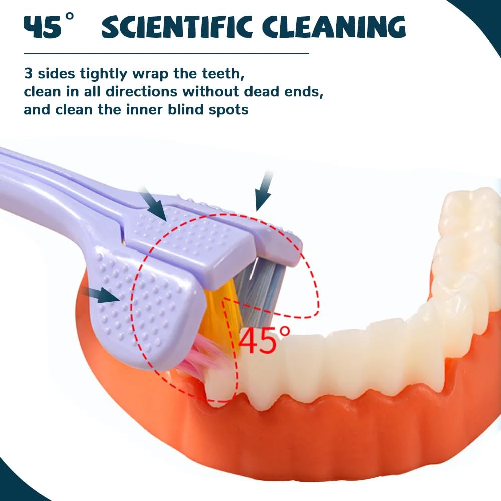 3-Sided Care Toothbrush for Kids & Adults – Soft Bristle 360° Deep Cleaning Toothbrush with Tongue Cleaner