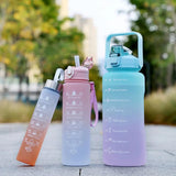 3PCS Motivational Water Bottle Set with Straw & Time Marker – 300ml, 900ml & 2000ml BPA Free Leakproof Bottles