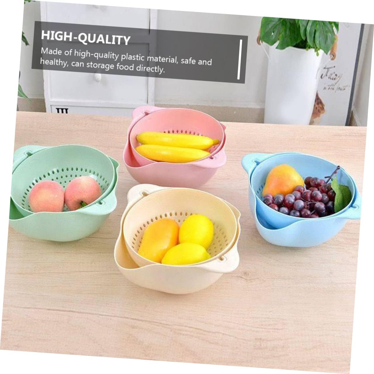 360° Rotation Double Drain Basket – Detachable Colander & Mixing Bowl