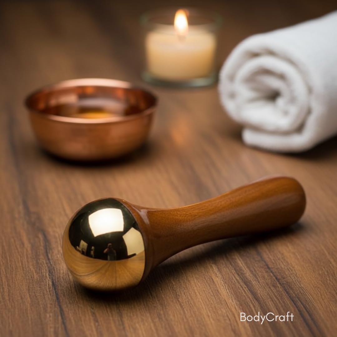 Kansa Wand Facial & Body Massager | Teak Wood Ayurvedic Massage Tool