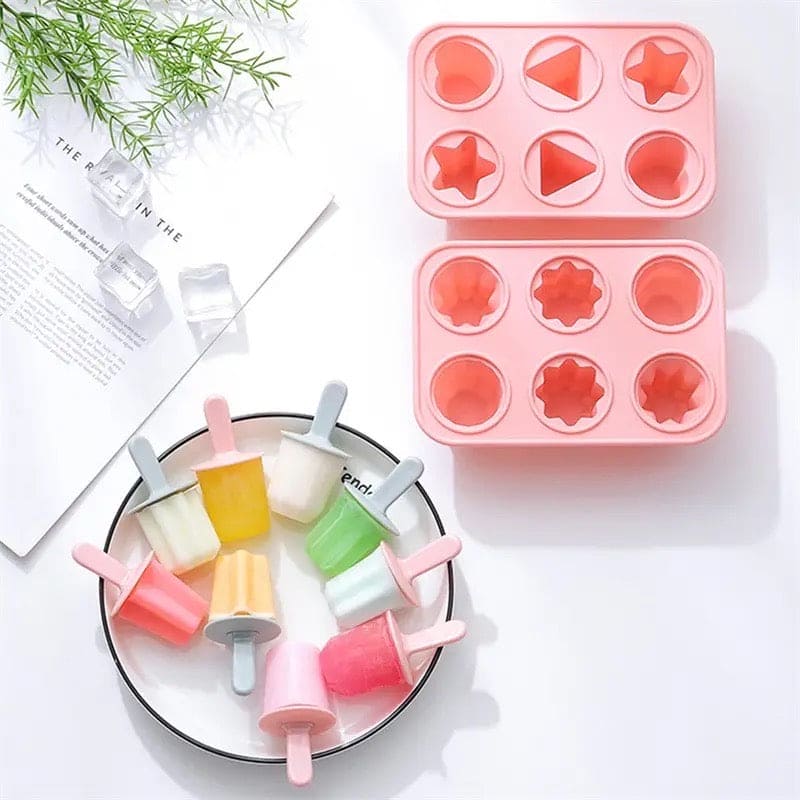 New Silicon Summer Ice Tray, 6 Hole Popsicle Mold, Reusable DIY Homemade Ice Cream Maker Tools, Ice Pole Jelly Popsicle Mold with Reusable Stick, Mini Dormitory Ice Maker for Chilling Cool Drinks