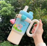 Cute Kawaii Rainbow Insulated Tumbler Sipper With Handle, Leak Proof Stainless Steel Straw Sipper, Easy Grip Vacuum Tumbler