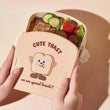 Square Toast Lunch Box, Plastic Partition Bento Box with Lid, Kids School Lunch Box, Snack Food Storage Container, 3 Grids Lunch Box with Cutlery, Cartoon Toast Pattern Students Bento Case for School Office