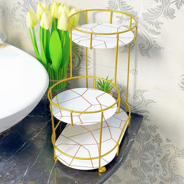 3-Tier Golden Vanity Stand – Elegant Makeup & Jewelry Organizer