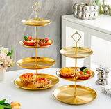 Three Layer PVC Plastic Cake Display Stand, Luxury Gold Dessert Display Stand, Multi Layer Serving Tray, Serving Platter Stand, Elegant Gold Cake Stand with 3 Decorative Serving Trays