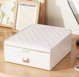 Multi Compartment Jewelry Storage Box with Mirror, Vanity Jewelry Organizer with Drawer & Mirror, Double Layer Jewelry Storage Box