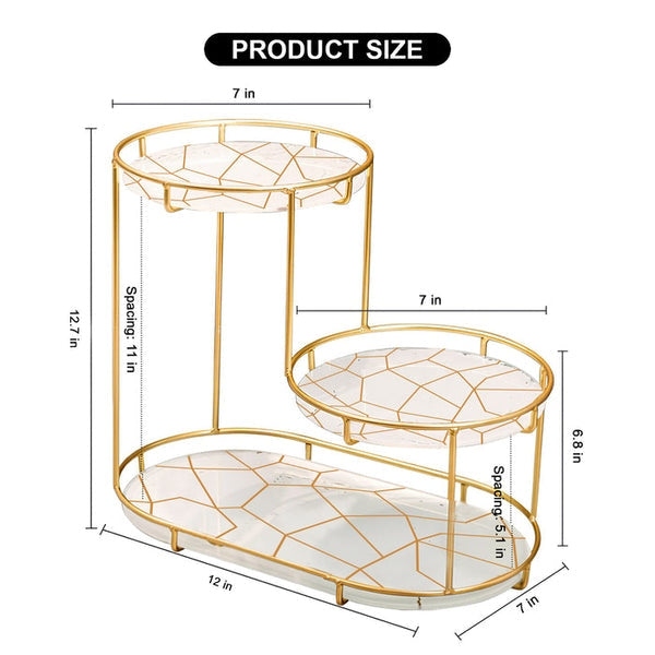 3-Tier Golden Vanity Stand – Elegant Makeup & Jewelry Organizer