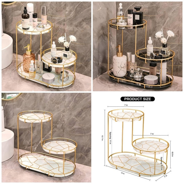 3-Tier Golden Vanity Stand – Elegant Makeup & Jewelry Organizer