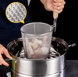 Stainless Steel Kitchen Strainer With Wooden Handle, Frying Food Colander With Long Handle, Potato Chef Colander Tool Frying, French Fries Basket, Kitchen Noodles Fried Strainer, Wire Fine Mesh Oil Strainer