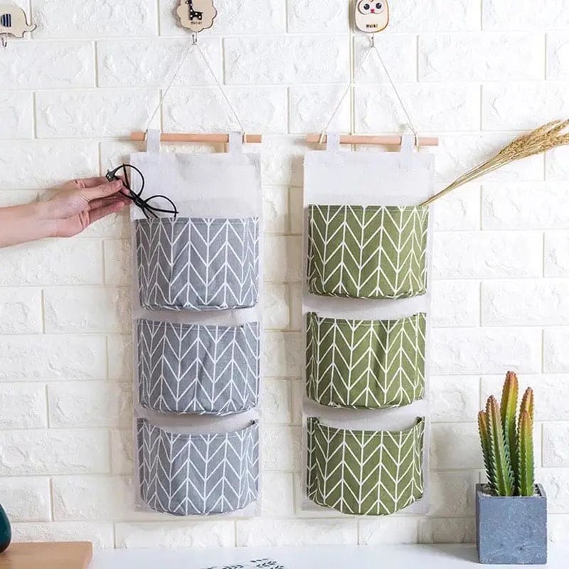 3 Pocket Hanging Storage Bag, Wall Pocket Hanging Holder, Multipurpose Sundry Storage Pocket, Linen Bathroom Toiletry Home Decor Hanging Bag, Creative Cotton And Linen Waterproof Storage Hanging Bag, Wardrobe Door Hanging Storage Bag