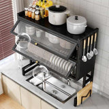 Multifunctional Flip Kitchen Dish Rack, Over Sink Countertop Kitchen Storage Shelf, Metal Cabinet Door Crockery Shelf, Expandable Sink Drainer Drying Rack with Door, Telescoping Dish Storage Rack
