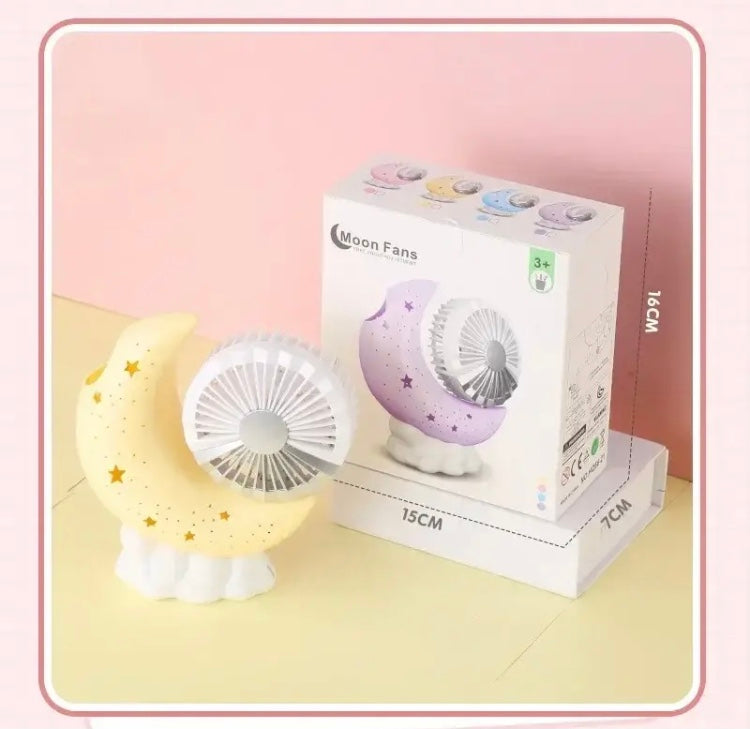Moon Shaped Mini Fan, USB Rechargeable Desktop Lamp Fan, Adjustable Angle Pen Holder Fan