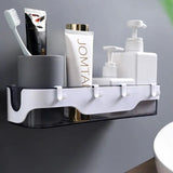 Large Capacity Wall Shelf, Wall Mounted Shower Storage Rack, Storage Wall Shelf With Hook, Self Adhesive Shower Caddy, Plastic Bathroom Shelf Wall Storage Rack,  Wall Mounted Floating Shelf, Multipurpose Countertop Basket, Bathroom Kitchen Storage Rack