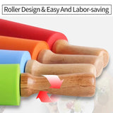 Silicone Dough Roller, Wooden Handle Dough Roller, Dumpling Skin Pressing Flour Stick Baking Tool, Kitchen Roti Belan, Non Stick Surface Baking Roller, Kitchen Cooking Accessories