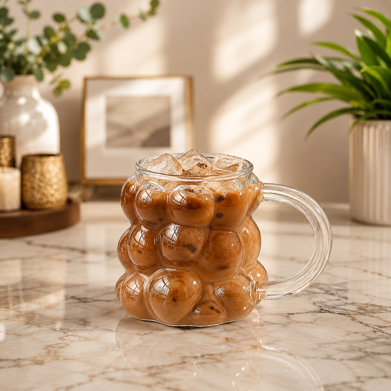 Transparent Bubble Texture Coffee Mug, Elegant Bubble Glass Tumbler, Aesthetic Bubble Design Glass Cup, Crystal Bubble Pattern Drinking Mug