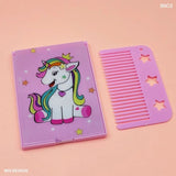 Portable Comb And Hair For Kids, Unicorn Design Baby Comb Set, Square Shape Travel Comb Mirror Kit