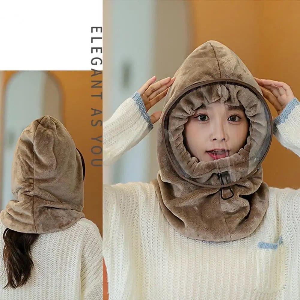 Catty Winter Warm Hat, Hooded Scarf Earflap Cap, Outdoor Climbing Hat, Soft Plush Windproof Winter Mountain Hats For Women Men, Winter Plush Balaclava Hat with Detachable Face Shield, Anti Fog Face Shield Hat